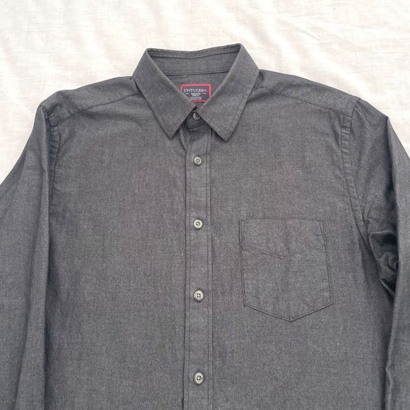 Mens Untuckit Solid Charcoal Long Sleeve Shirt Size Medium - Picture 2 of 5